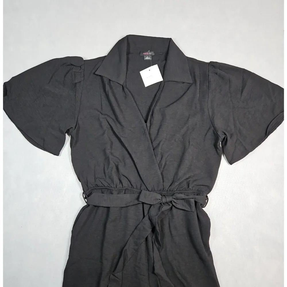 Fraiche By J Womens Black Collared Short Sleeve Jumpsuit Size Large NWT